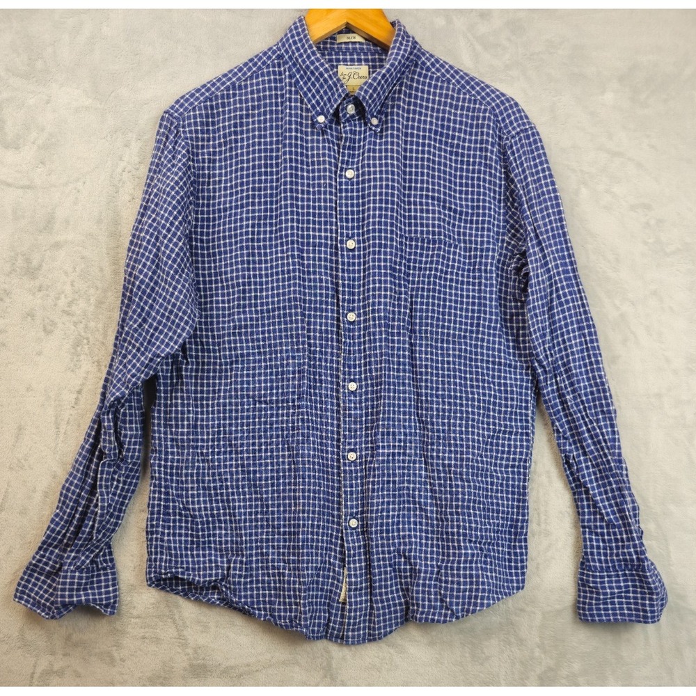 J.Crew Slim Baird McNutt Irish Linen Gingham Plaid Shirt Blue White Mens Large